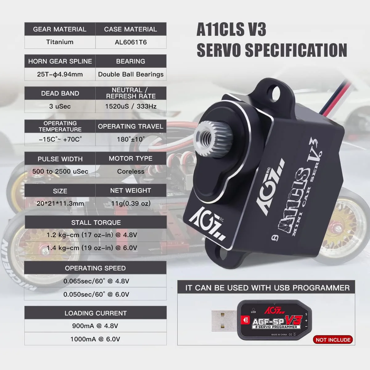 AGFRC 1.4KG Micro Programmable Coreless Digital RC Servo for Mini Z Car - Black - Image 2