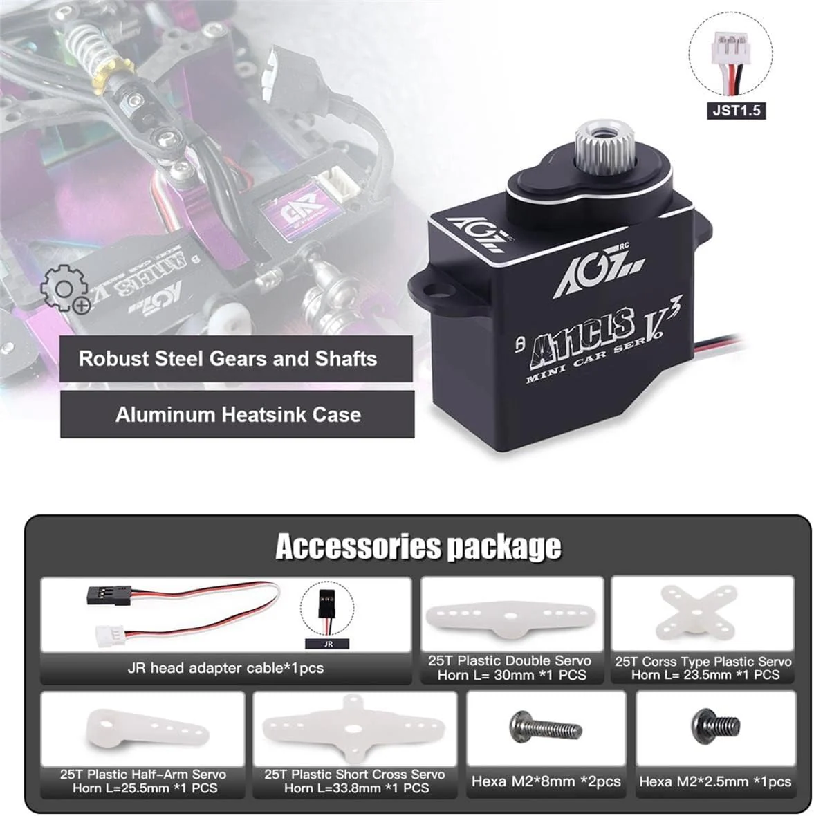 AGFRC 1.4KG Micro Programmable Coreless Digital RC Servo for Mini Z Car - Black - Image 7