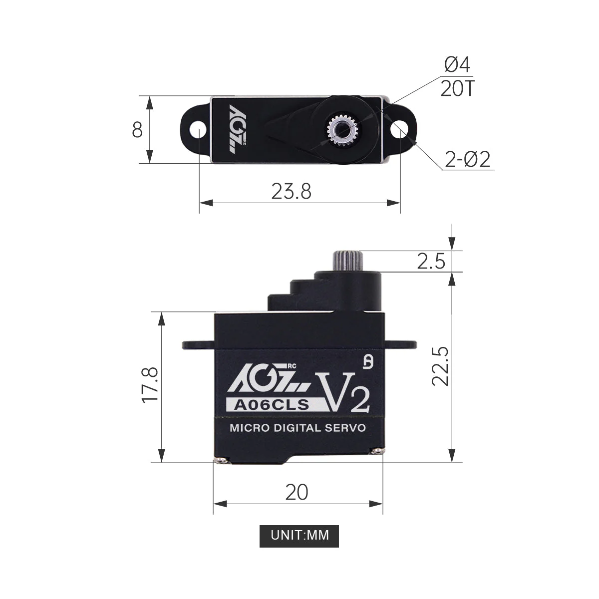 AGFRC A06CLS V2 Aluminum Case 20T High Precision 3KG 0.052Sec MG 7g Micro Digital Servo for Mini Size Airplane Car - BLACK - Image 8
