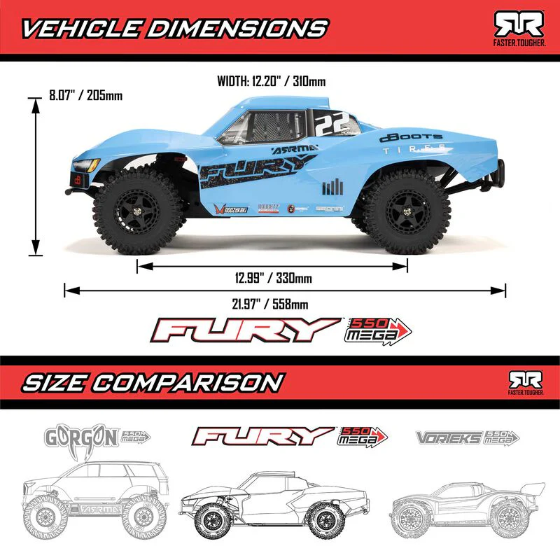 ARRMA 1/10 FURY 2WD RTR Brushed Short Course Truck (Battery & Charger Included) - Red - Image 22