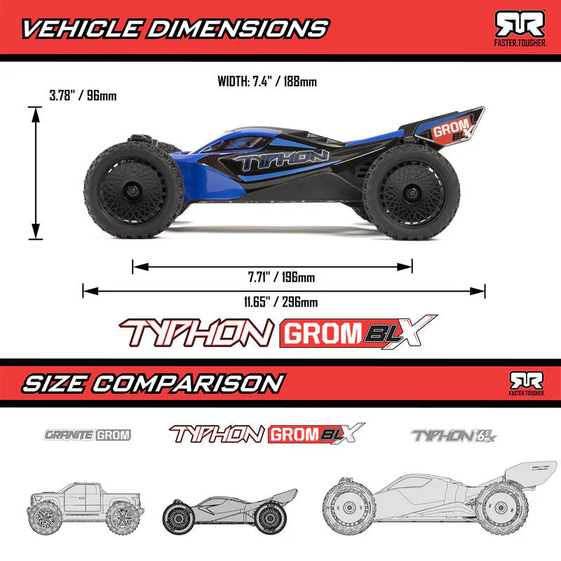 ARRMA 1/14 TYPHON GROM 223S DSC 4X4 RTR Brushless Buggy (Battery & Charger Included) - Red - Image 16