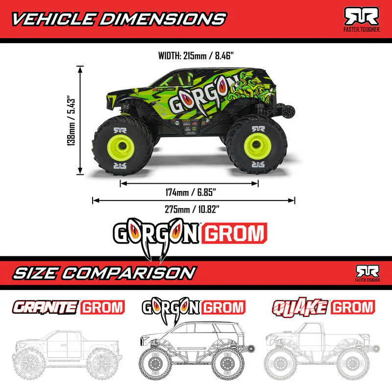 ARRMA 1/16 GORGON GROM 4X4 RTR Brushed Monster Truck (Battery & Charger Included) - Image 15