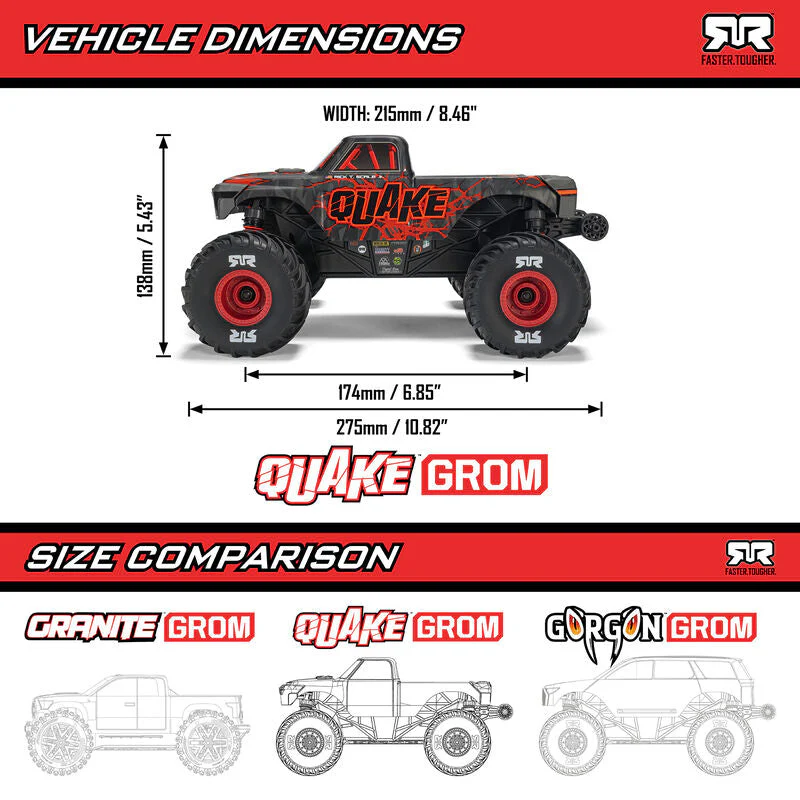 ARRMA 1/16 QUAKE GROM 4X4 RTR Brushed Monster Truck (Battery & Charger Included) - Image 64