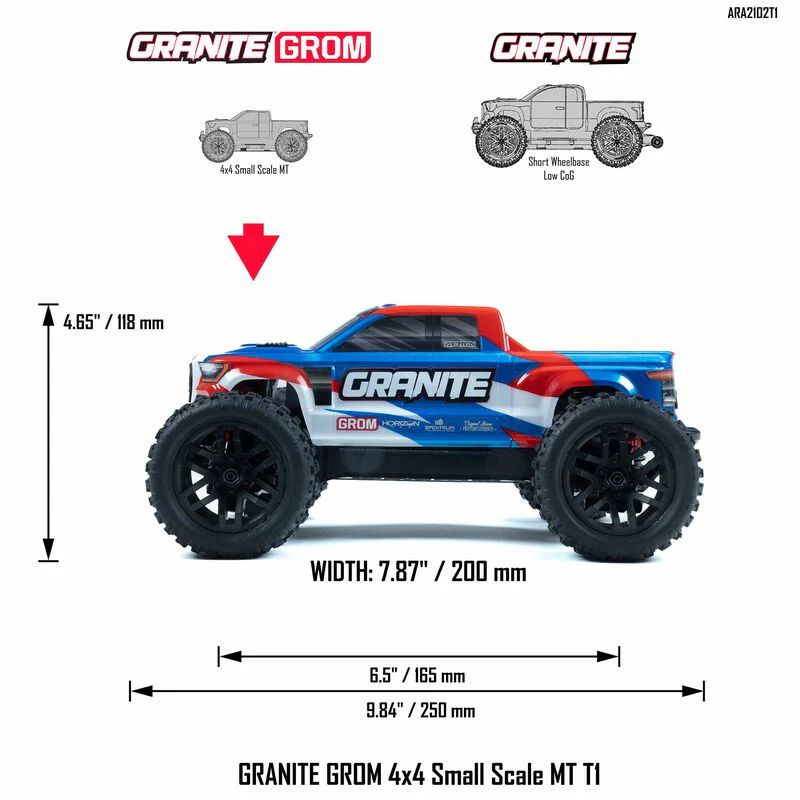 ARRMA 1/18 GRANITE GROM MEGA 380 Brushed 4X4 Monster Truck RTR with Battery & Charger - BLUE - Image 21
