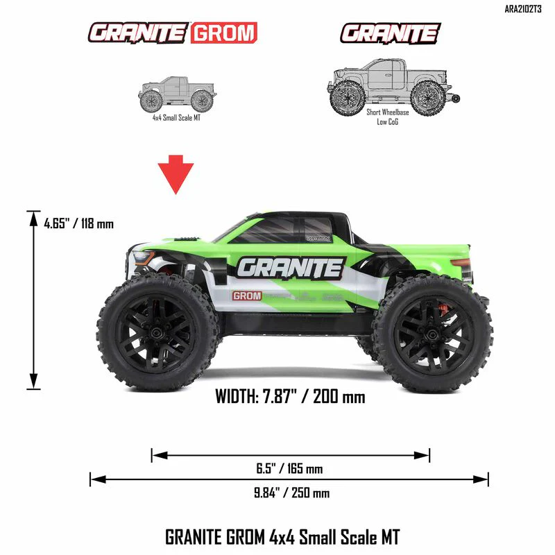 ARRMA 1/18 GRANITE GROM MEGA 380 Brushed 4X4 Monster Truck RTR with Battery & Charger - GREEN - Image 21