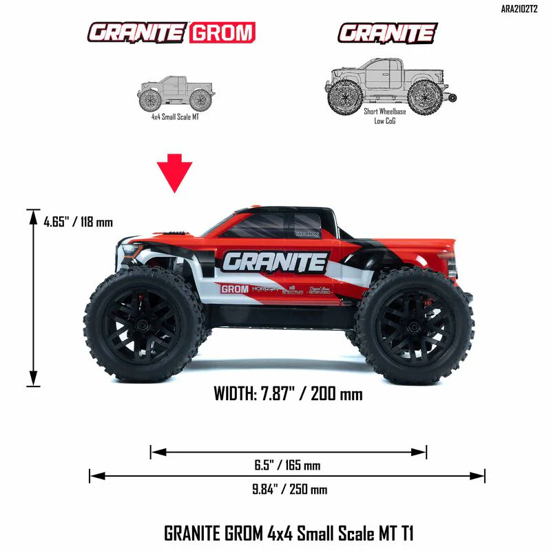ARRMA 1/18 GRANITE GROM MEGA 380 Brushed 4X4 Monster Truck RTR with Battery & Charger - RED - Image 19
