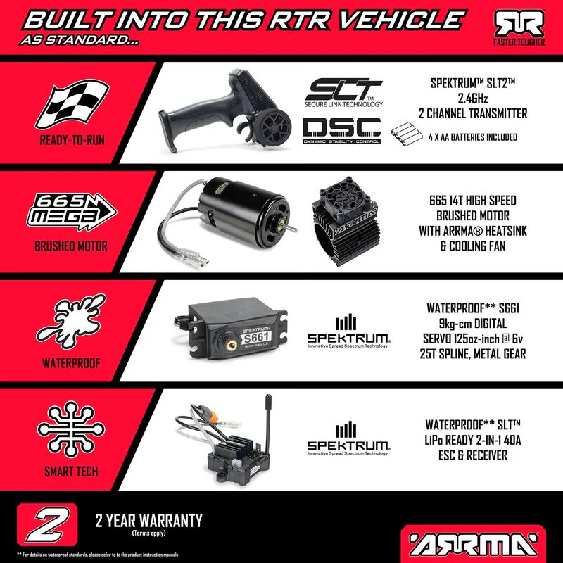 ARRMA 1/8 TYPHON MEGA 665 4X4 RTR Brushed Buggy - Red - Image 29