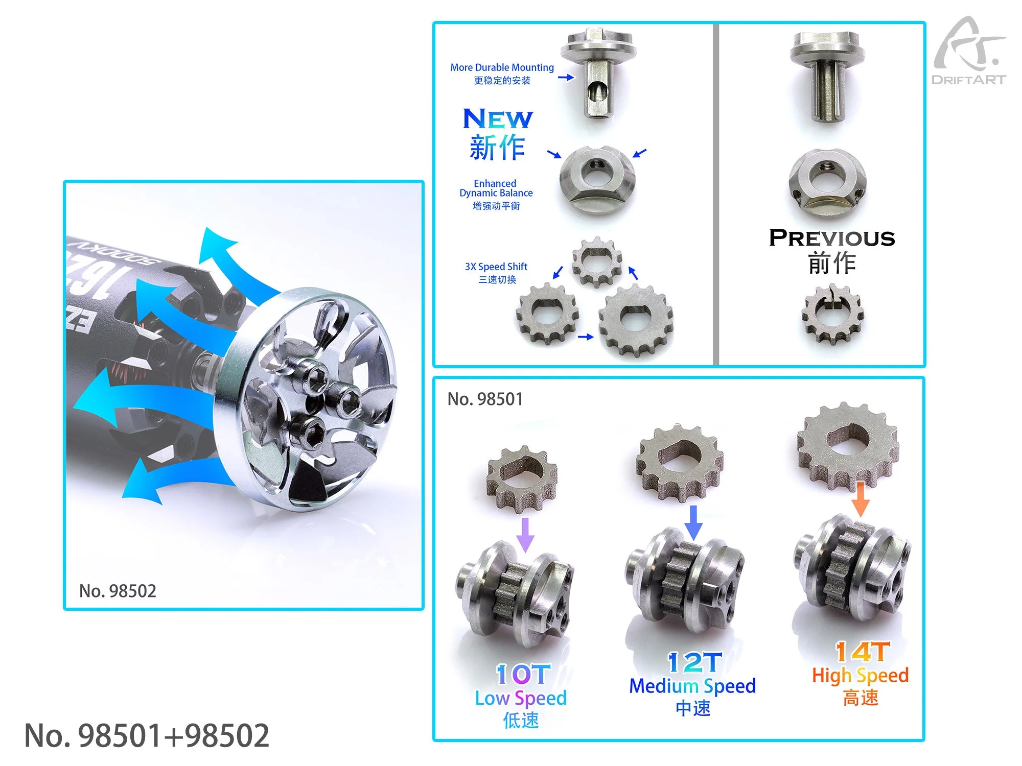DriftART Steel 3X Motor Gear + Wind Walk Cooling Fan Drift ART For DA4/DA3 - Image 3