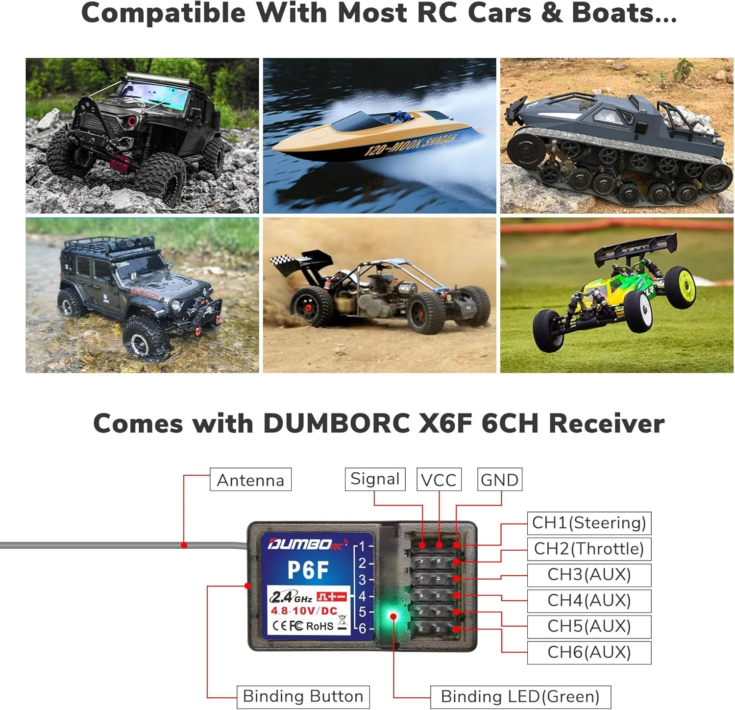 DUMBORC P6F 6 Channels 2.4GHz RC Receiver - Image 6