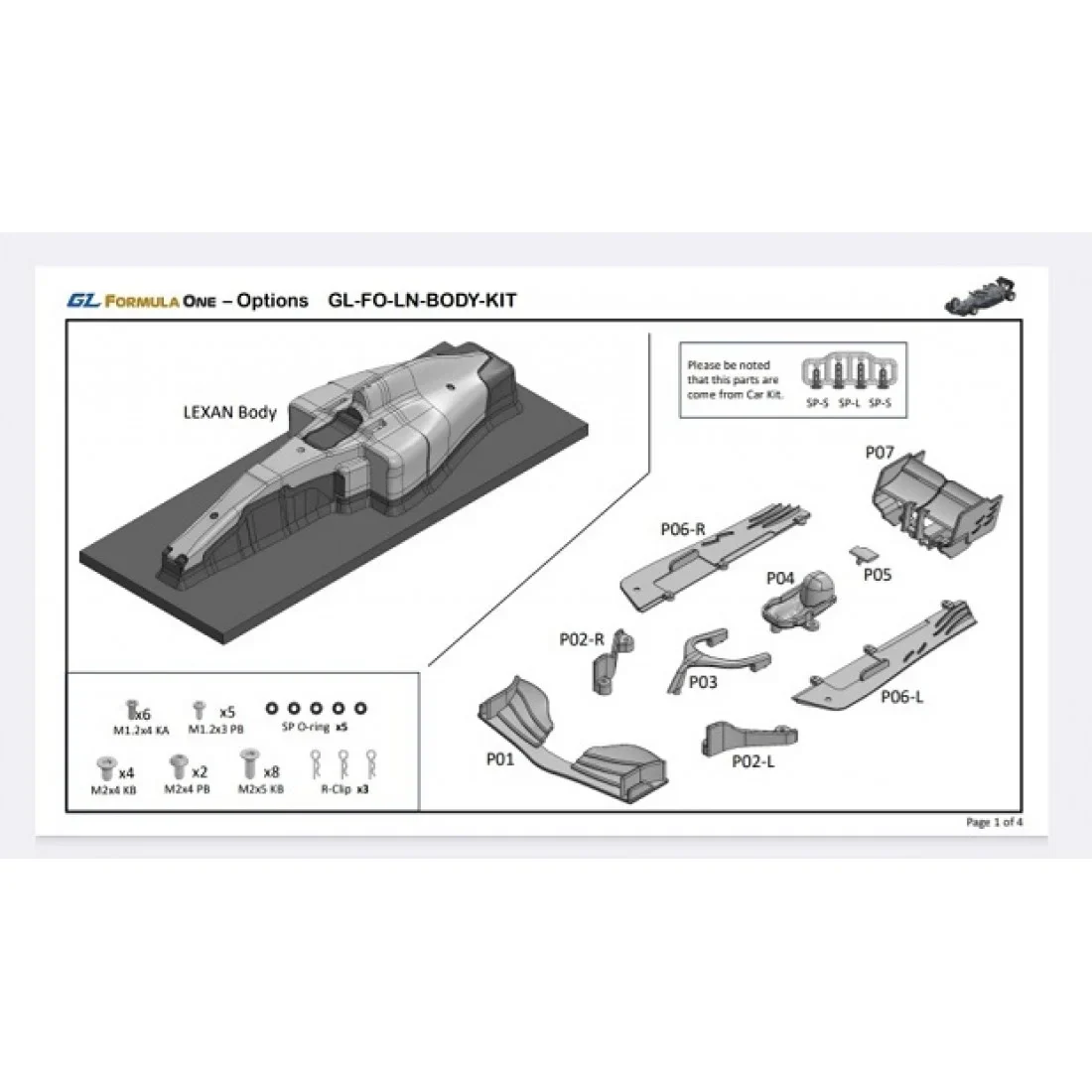 GL Racing Lexan body for GL Formula One