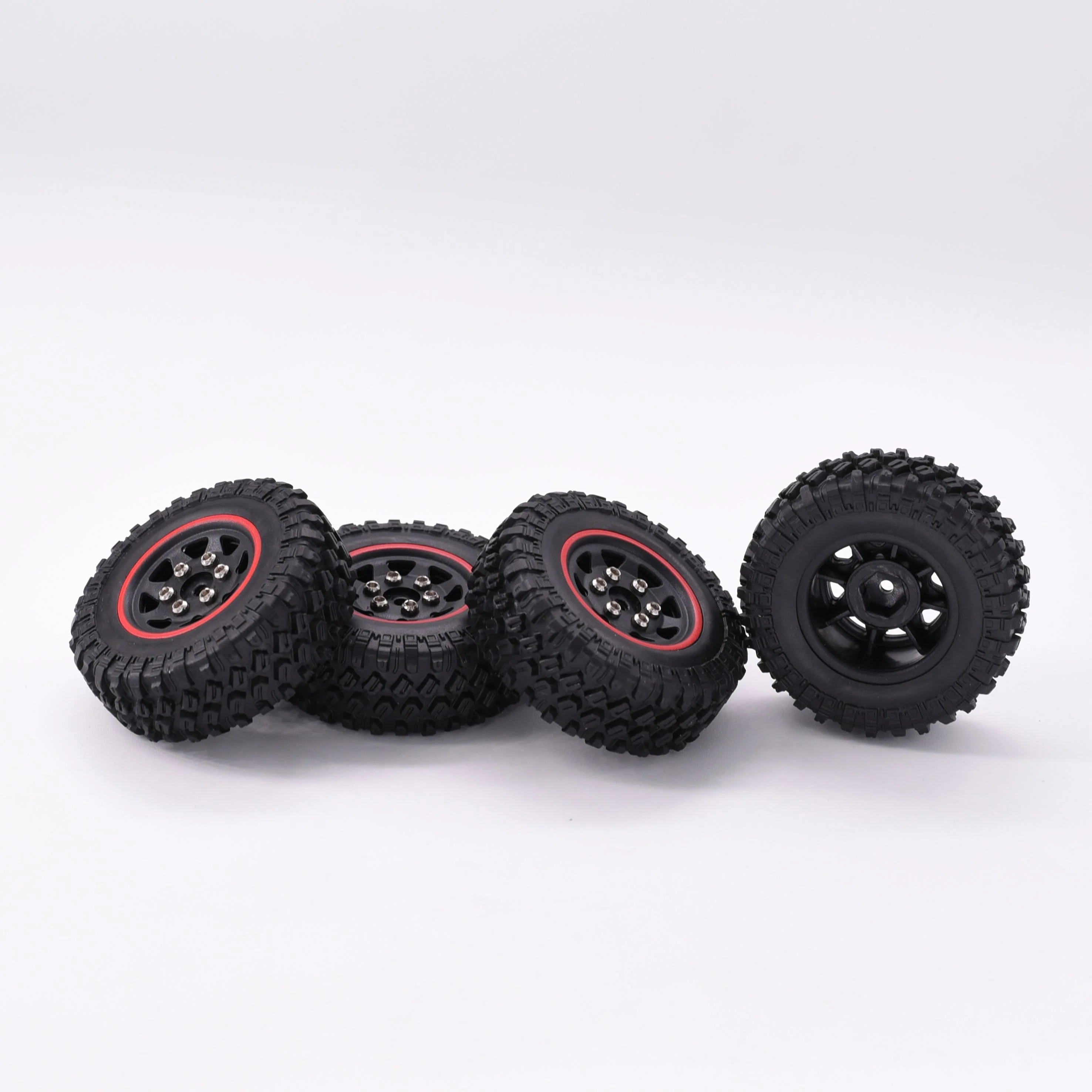 Hobby Details Axial SCX24 1.0'' Quality Mini Plastic Wheel&Tire Set 4pcs/set Dia 49mm, Width 18mm Red - Image 3