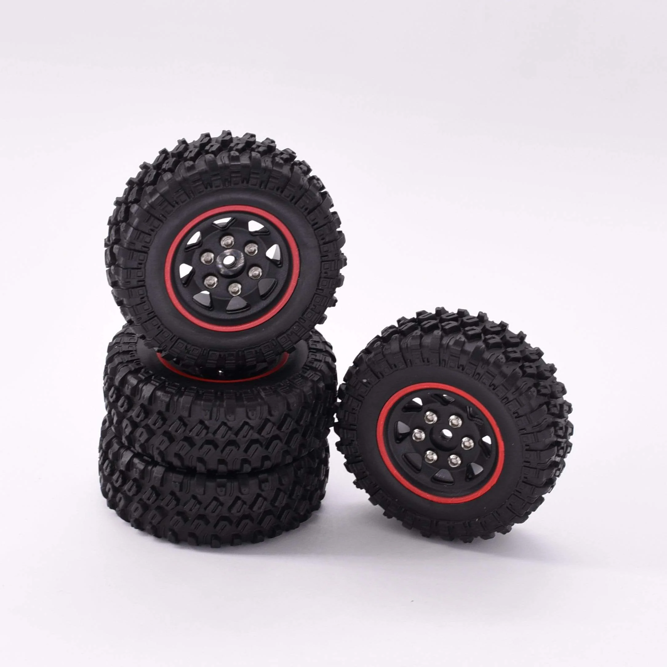 Hobby Details Axial SCX24 1.0'' Quality Mini Plastic Wheel&Tire Set 4pcs/set Dia 49mm, Width 18mm Red - Image 4
