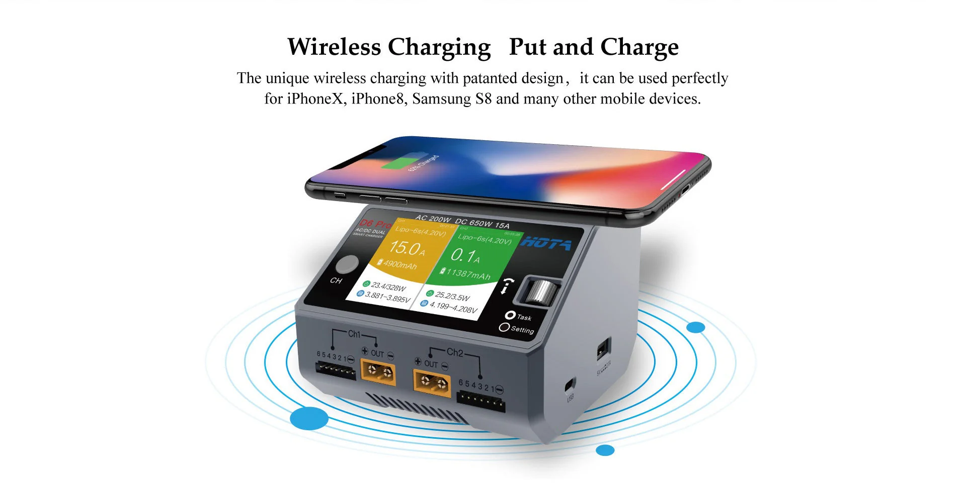 HOTA D6 Pro Wireless AC/DC Charger - Transparent Blue - Image 5