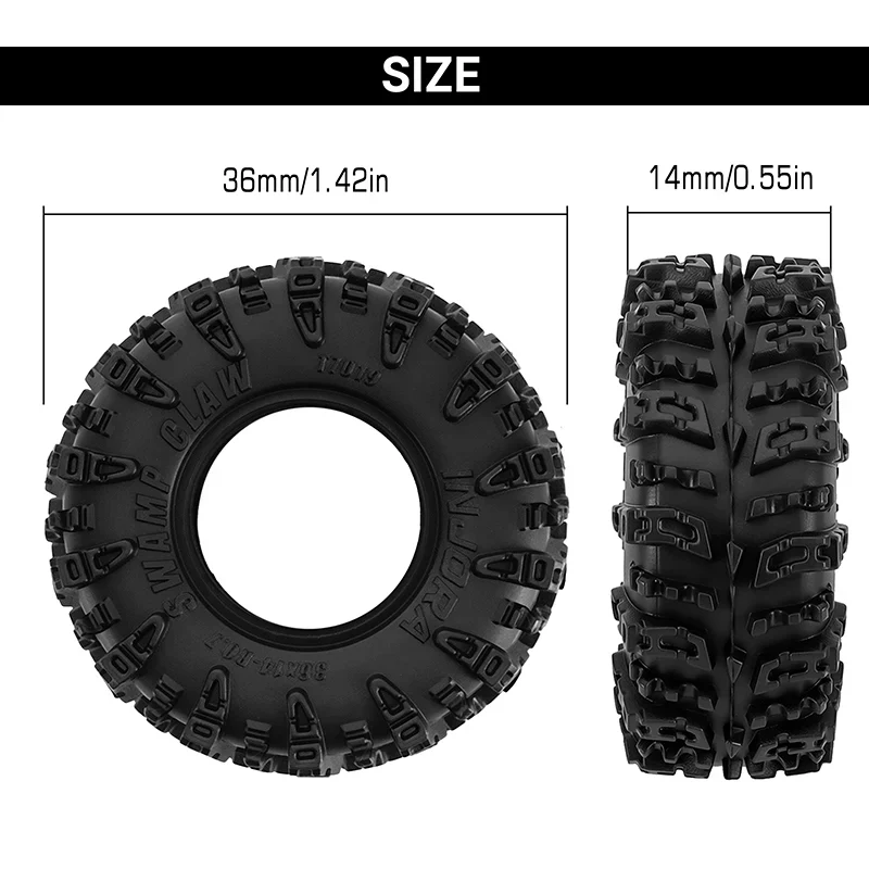 INJORA 0.7" 36*14mm Swamp Claw Tires for 1/30 SCX30 - Image 5