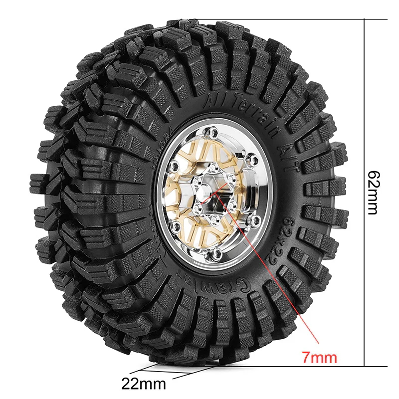 INJORA 1.0" 62*22mm Offset -4.4mm Beadlock Wheels Tires Set for 1/18 1/24 RC Crawlers - Image 3