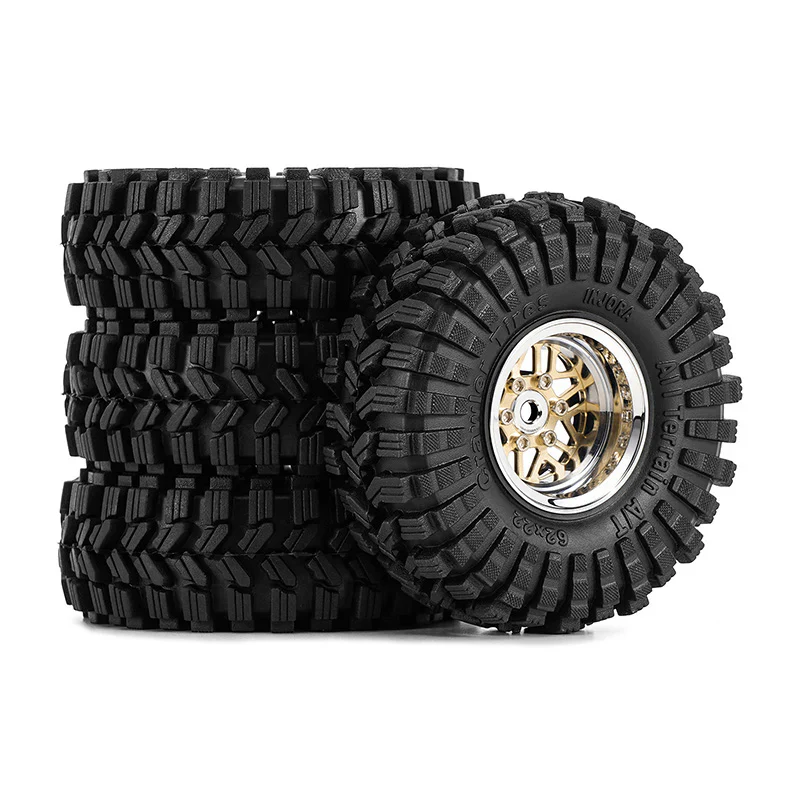 INJORA 1.0" 62*22mm Offset -4.4mm Beadlock Wheels Tires Set for 1/18 1/24 RC Crawlers - Image 4