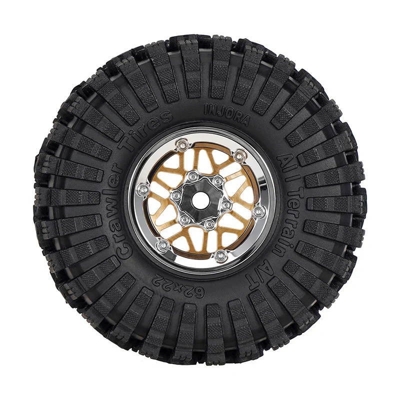 INJORA 1.0" 62*22mm Offset -4.4mm Beadlock Wheels Tires Set for 1/18 1/24 RC Crawlers - Image 5