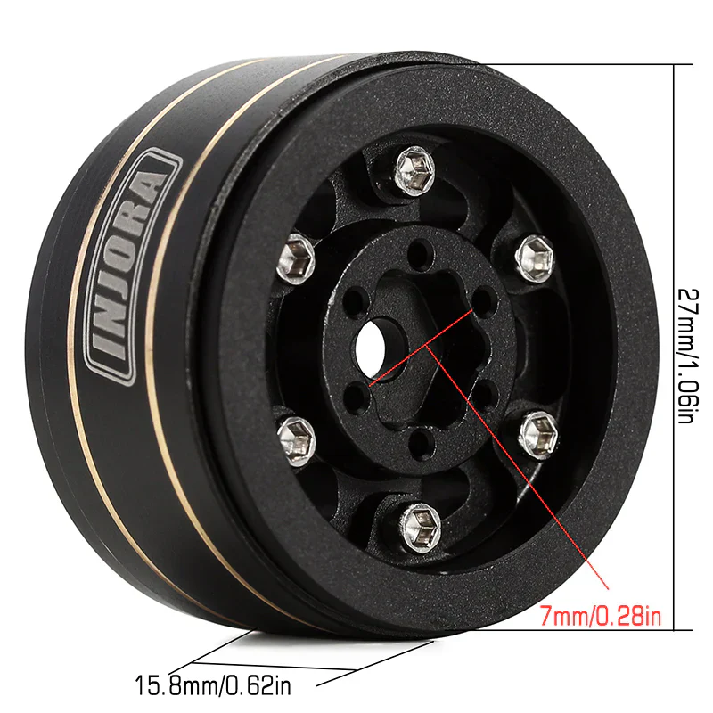 INJORA 1.0" Black Brass Beadlock Wheel Rims Deep Dish Negative Offset 3.15mm For 1/24 RC Crawlers (4) - Image 8
