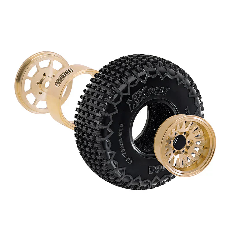 INJORA 1.0 XHX Pin Tires with 1.0 Plus Brass Beadlock Wheels Combo for 1/18 1/24 RC Crawlers - Image 2