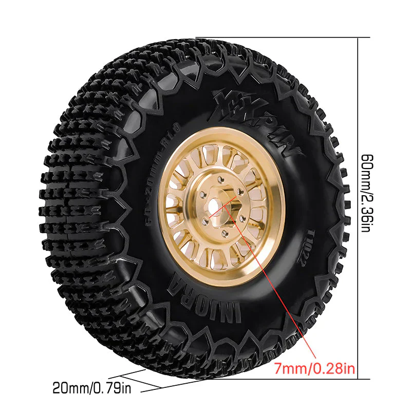 INJORA 1.0 XHX Pin Tires with 1.0 Plus Brass Beadlock Wheels Combo for 1/18 1/24 RC Crawlers - Image 6