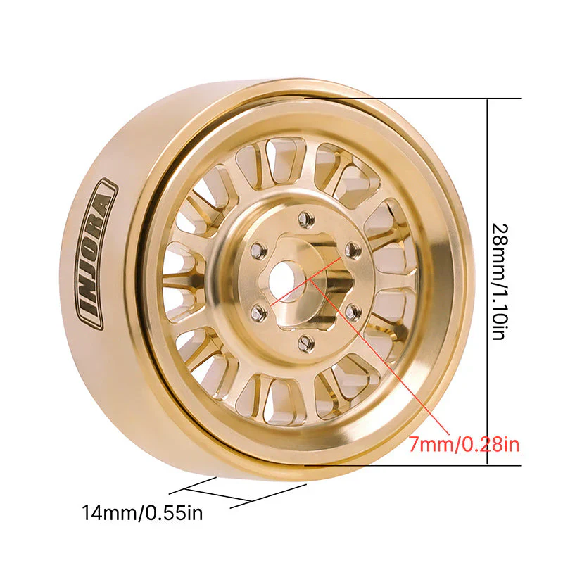 INJORA 1.0 XHX Pin Tires with 1.0 Plus Brass Beadlock Wheels Combo for 1/18 1/24 RC Crawlers - Image 8