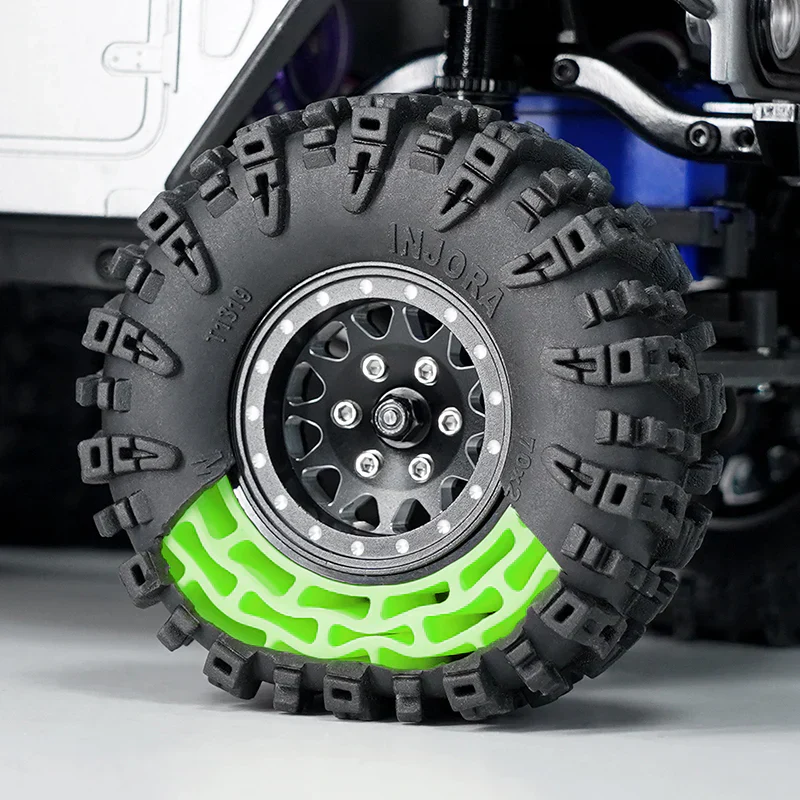 INJORA 1.3" 70*27mm Swamp Claw Tires & Silicone Rubber Inserts Combo (4) - Green (Soft) - Image 6