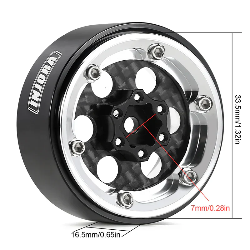 INJORA 1.3" ModuWheel Silver Beadlock Wheels Negative Offset For 1/18 1/24 RC Crawlers - 6 HOLE SILVER WHEELS - Image 5