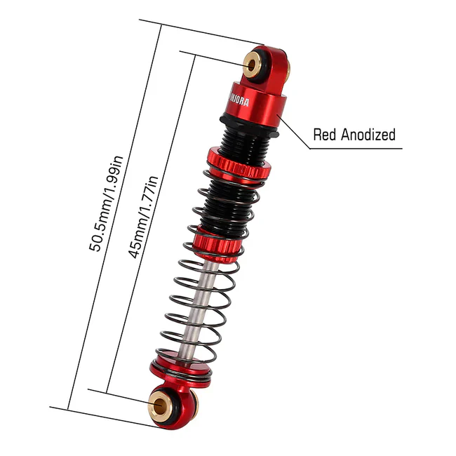 INJORA 45mm Aluminum Threaded Oil Shock Absorbers for 1/24 FMS FCX24 (4pcs) - RED - Image 4