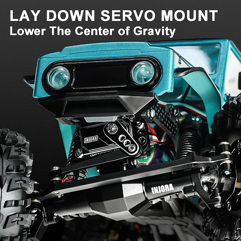 INJORA +4mm Diamond Axles With Lay Down Servo Mount & Links For 1/18 TRX4M - BLACK - Image 10