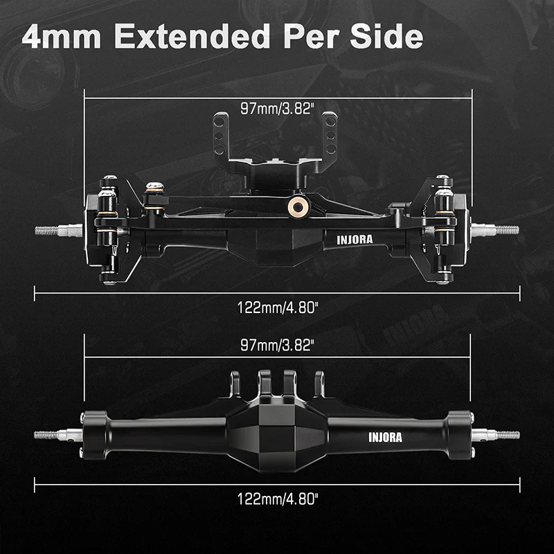 INJORA +4mm Diamond Axles With Lay Down Servo Mount & Links For 1/18 TRX4M - BLACK - Image 8