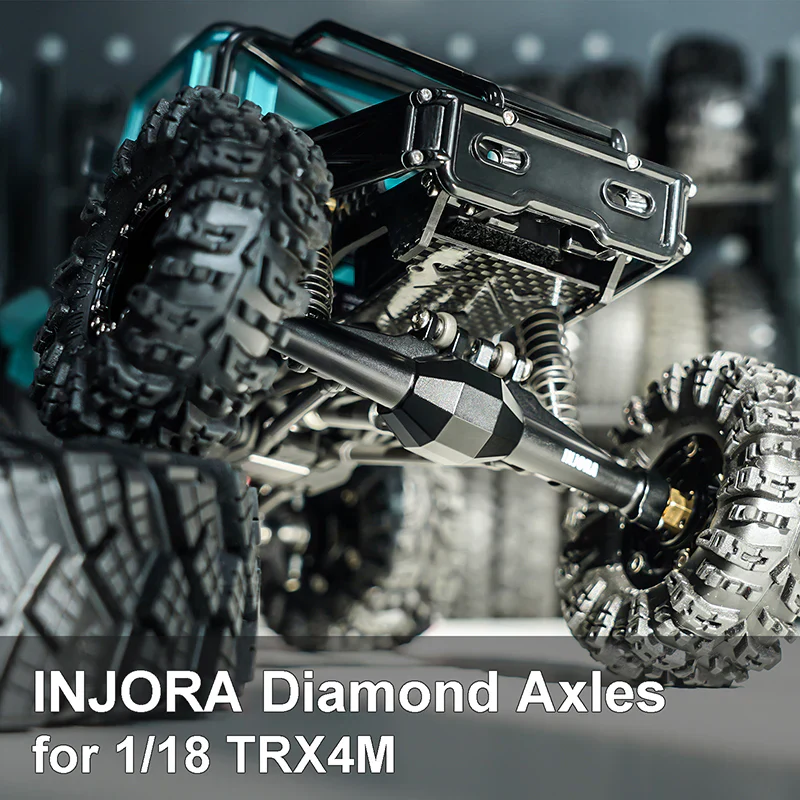 INJORA +4mm Diamond Axles With Lay Down Servo Mount & Links For 1/18 TRX4M - BLACK - Image 9