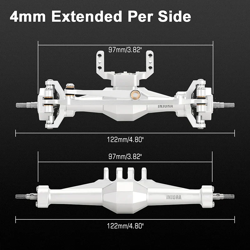 INJORA +4mm Diamond Axles With Lay Down Servo Mount & Links For 1/18 TRX4M - SILVER - Image 8