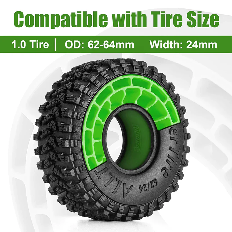 INJORA 4pcs Silicone Rubber Inserts For 62-64mm*24mm 1.0" Tires - GREEN-SOFT - Image 3