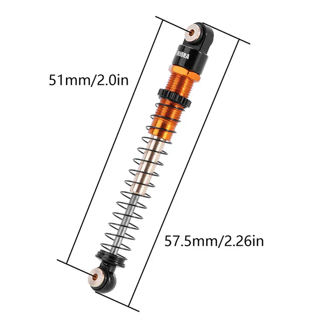 INJORA 51mm Aluminum Long Travel Threaded Double Barrel Shocks for Axial AX24 SCX24 (4pcs) - ORANGE - Image 7