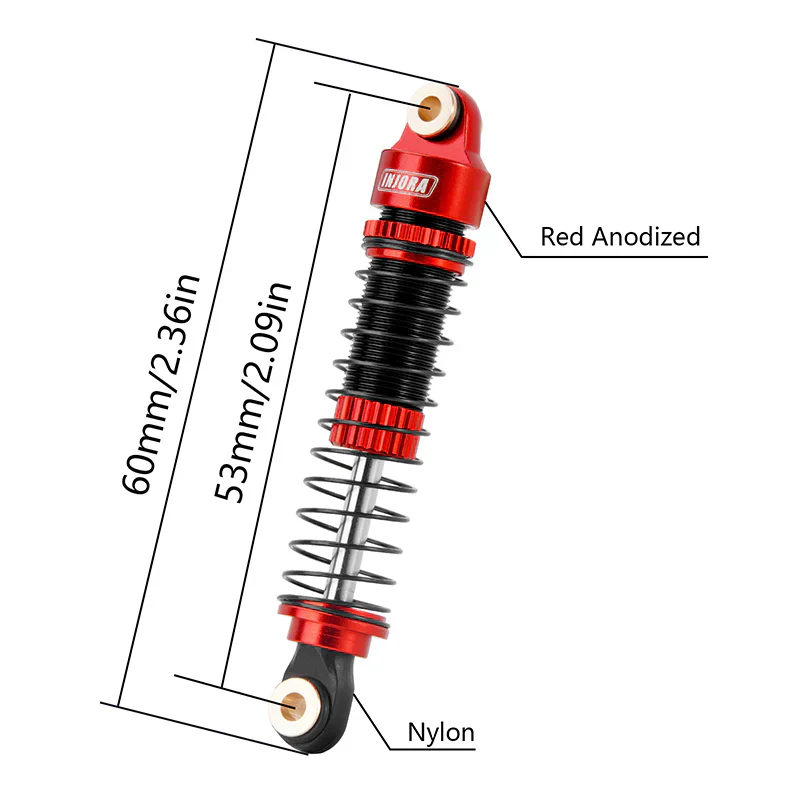 INJORA 53mm Threaded Oil Shocks For 1/18 Redcat Ascent18 - RED - Image 3