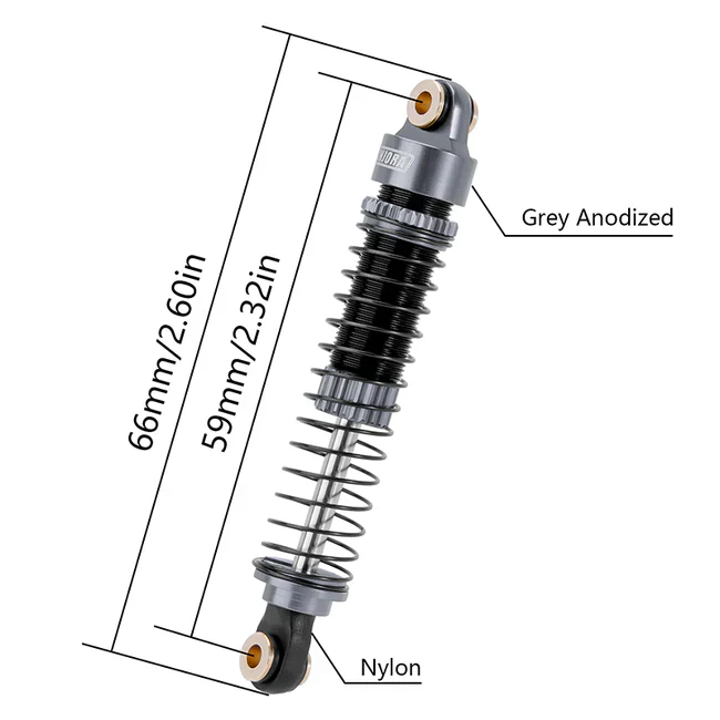 INJORA 59mm Long Threaded Oil Filled Shocks for 1/18 TRX4M (4pcs) - GREY - Image 3