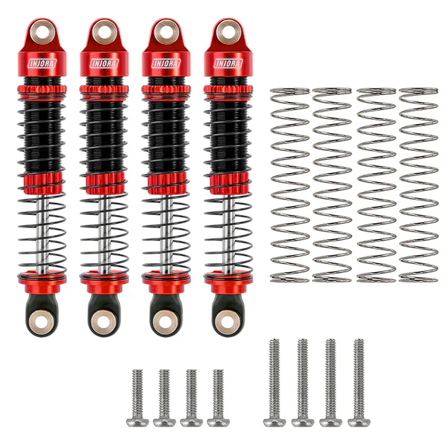 INJORA 59mm Long Threaded Oil Filled Shocks for 1/18 TRX4M (4pcs) - RED