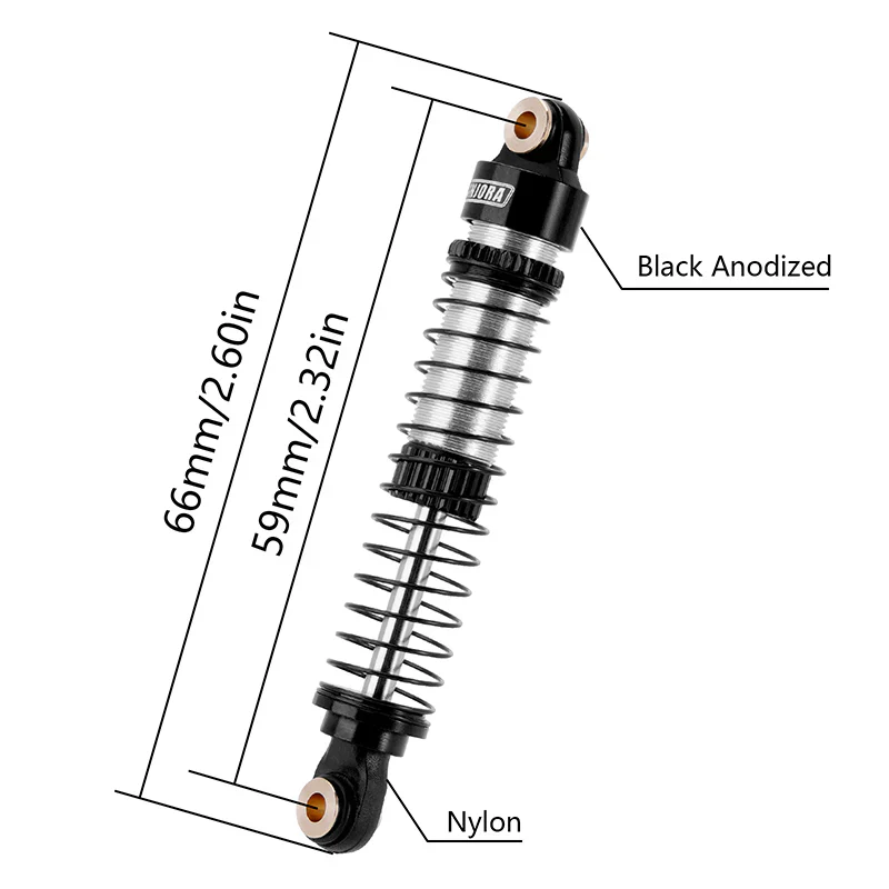 INJORA 59mm Long Threaded Oil Shocks For 1/18 Redcat Ascent18 - BLACK - Image 3