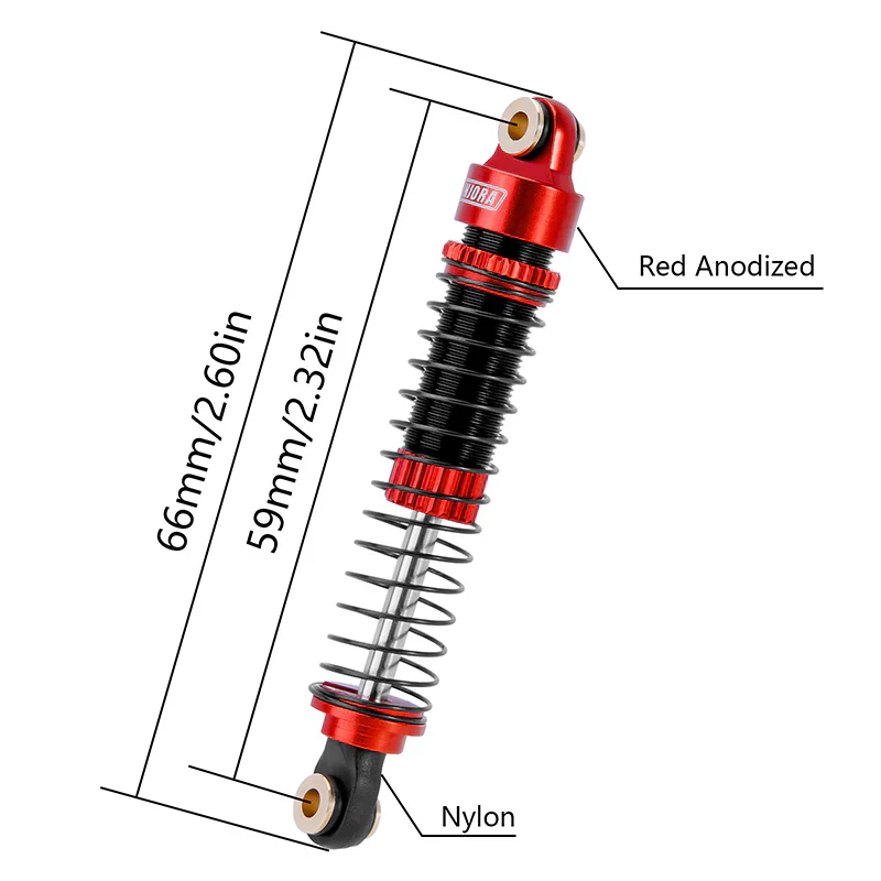 INJORA 59mm Long Threaded Oil Shocks For 1/18 Redcat Ascent18 - RED - Image 3