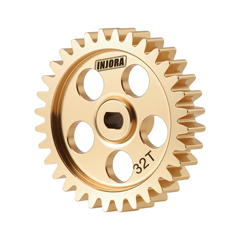INJORA Brass Transmission Main Gear with Plastic Motor Pinion for 1/24 Losi Micro-B - 15T/32T Gears (Overdrive 53.4%) - Image 3
