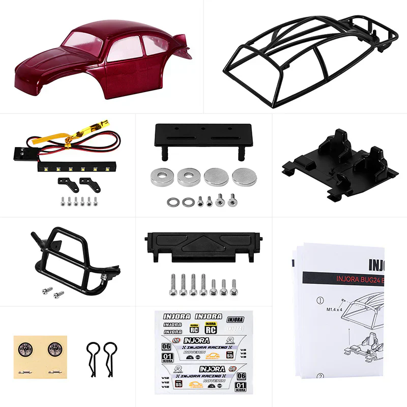 INJORA BUG24 Body with Interior for 1/24 SCX24 C10 JLU Bronco Base Camp - Burgundy - Image 2
