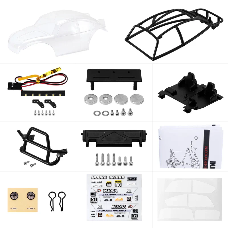 INJORA BUG24 Body with Interior for 1/24 SCX24 C10 JLU Bronco Base Camp - Clear - Image 2