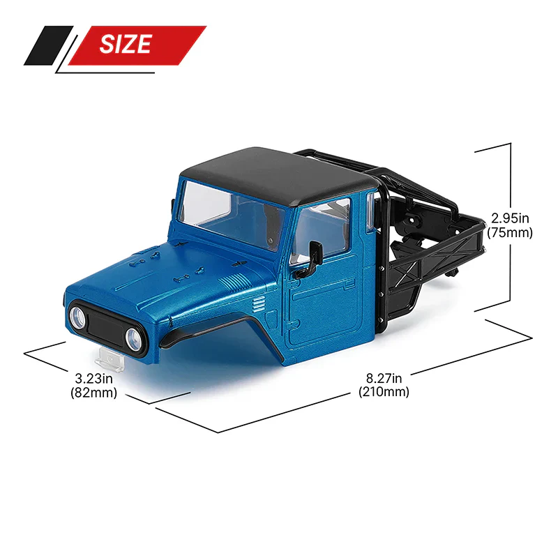 INJORA IR40 Half Truck Hard Plastic Body With Cage For 1/18 TRX4M Defender Bronco - BLUE - Image 5