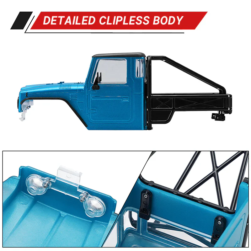 INJORA IR40 Half Truck Hard Plastic Body With Cage For 1/18 TRX4M Defender Bronco - BLUE - Image 6