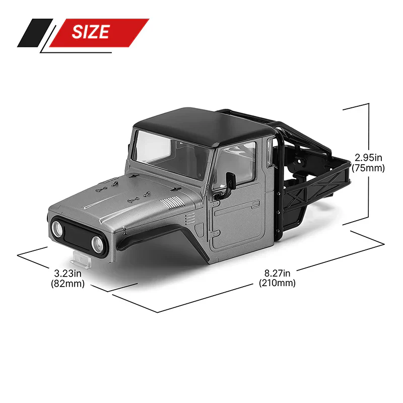 INJORA IR40 Half Truck Hard Plastic Body With Cage For 1/18 TRX4M Defender Bronco - GREY - Image 5