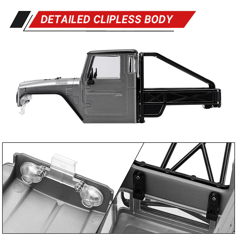 INJORA IR40 Half Truck Hard Plastic Body With Cage For 1/18 TRX4M Defender Bronco - GREY - Image 7