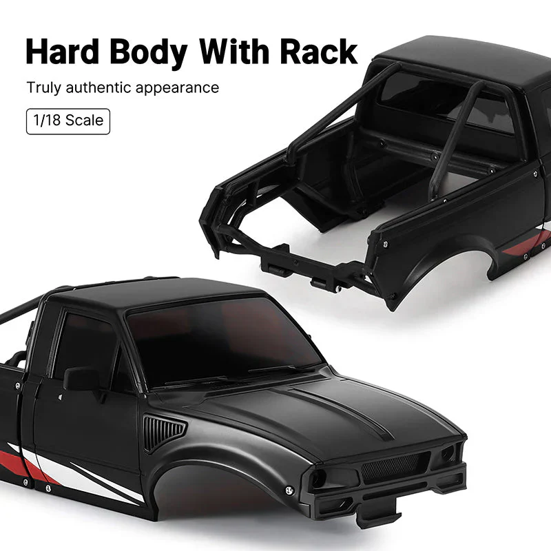 INJORA IR60 Pickup Hard Body with Bed Rack for 1/18 TRX4M Defender Bronco - BLACK - Image 7