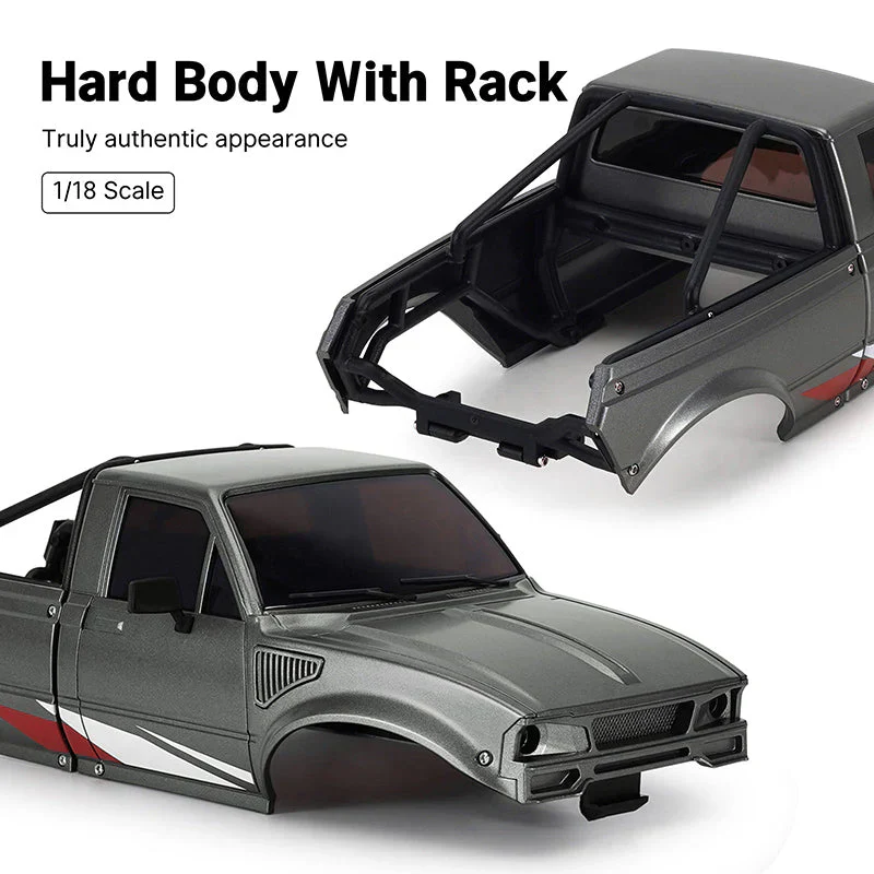 INJORA IR60 Pickup Hard Body with Bed Rack for 1/18 TRX4M Defender Bronco - GREY - Image 2