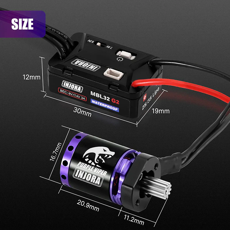 INJORA MBL32 G2 Waterproof Brushless ESC & 1721 Purple Viper Motor for 1/18 TRX4M Ascent-18 - Image 5
