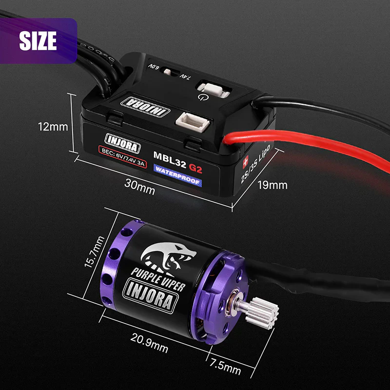 INJORA MBL32 G2 Waterproof Brushless ESC & 1721 Purple Viper Motor for 1/24 SCX24 - Image 4